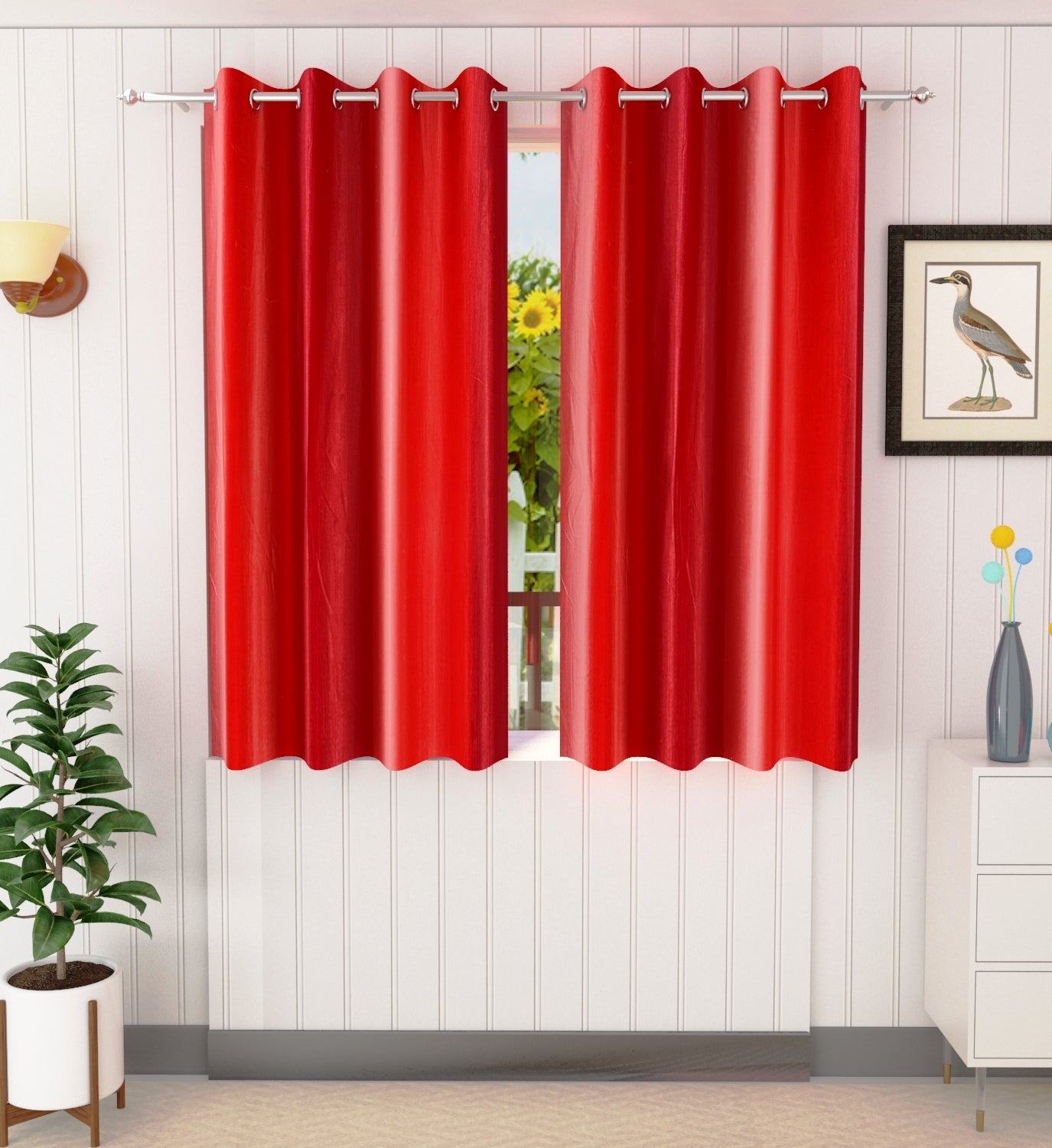 Shiny Maroon Crushed Plain Curtains