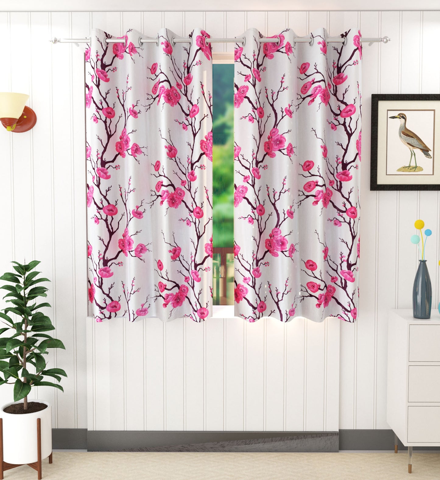 Pink Floral Print Curtains