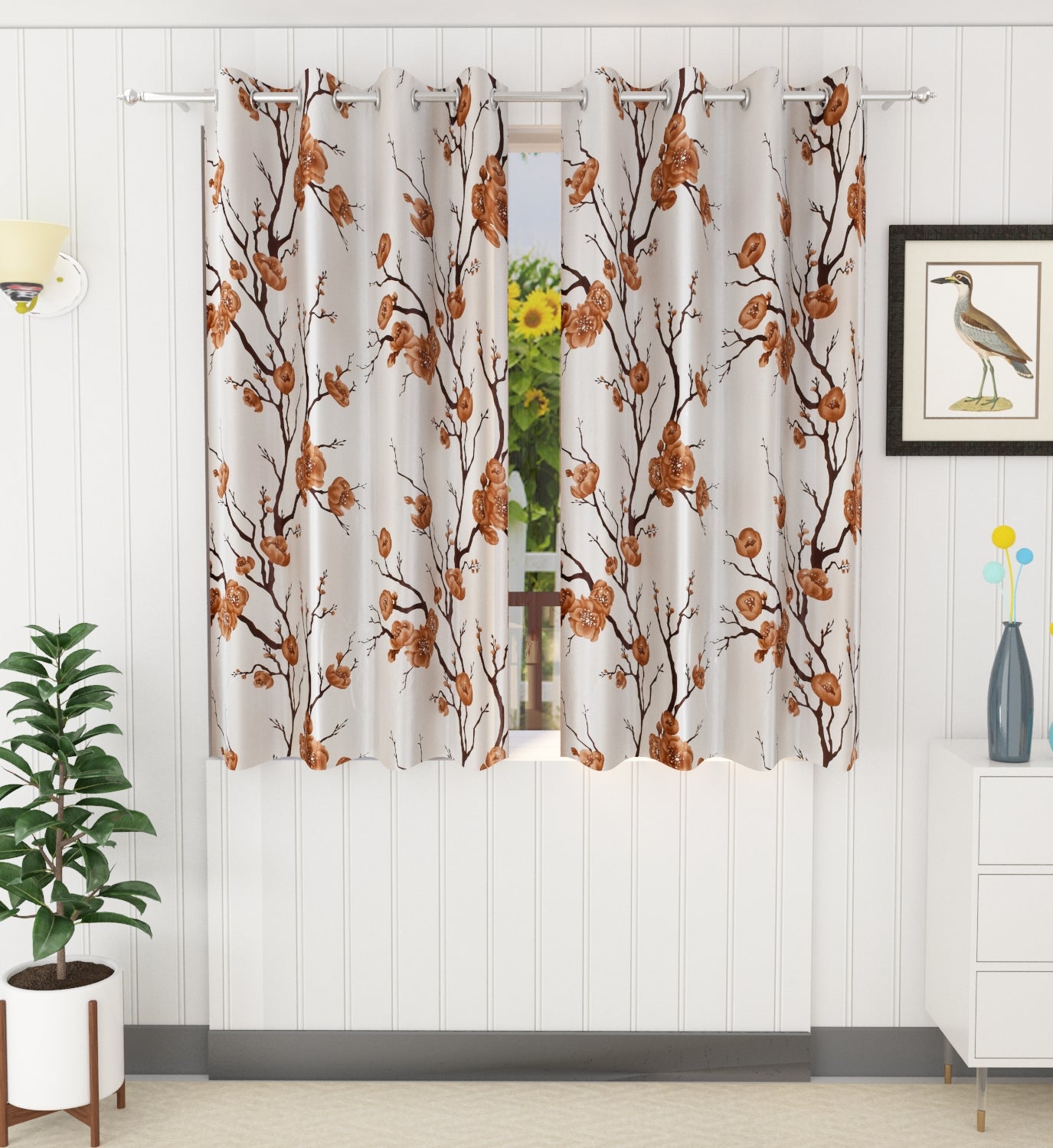 Brown Floral Print Curtains