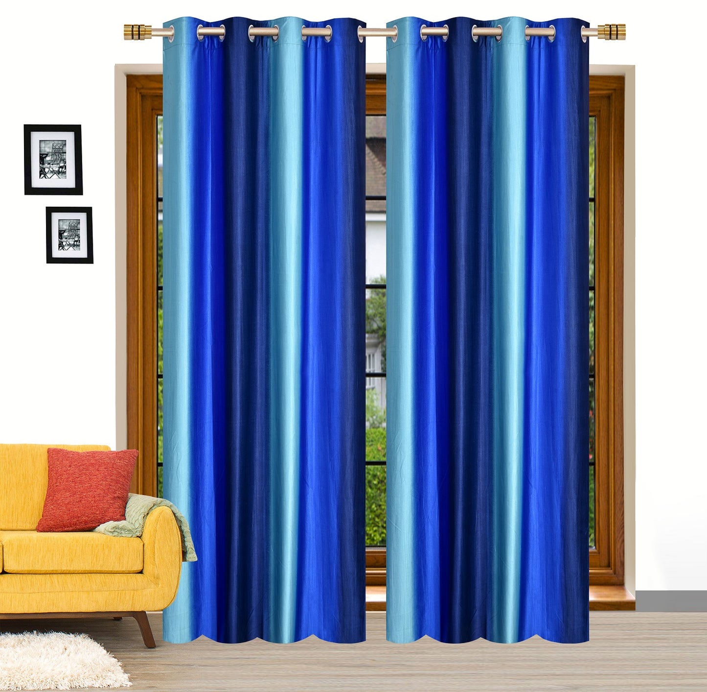Royal Blue Crushed Plain Curtains