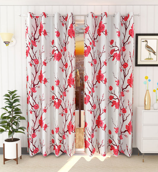 Red Floral Print Curtains