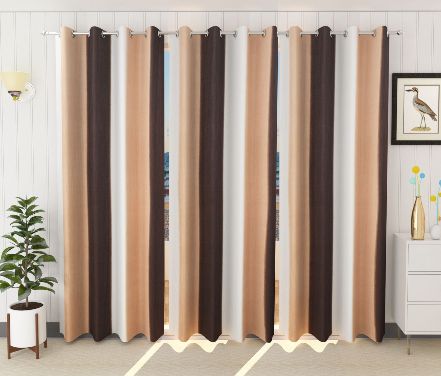 Beige & Brown Crushed Plain Curtains