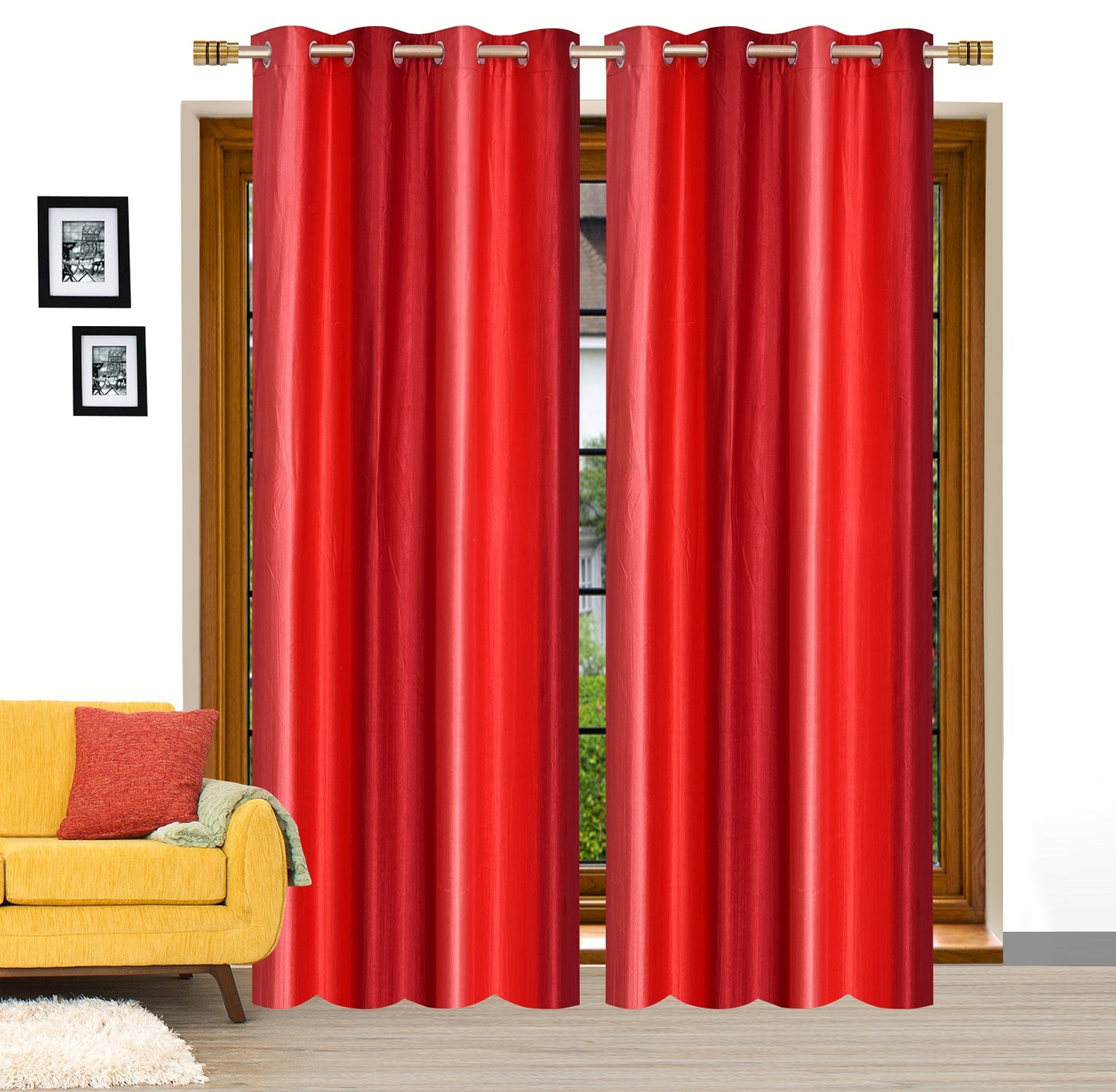 Shiny Maroon Crushed Plain Curtains