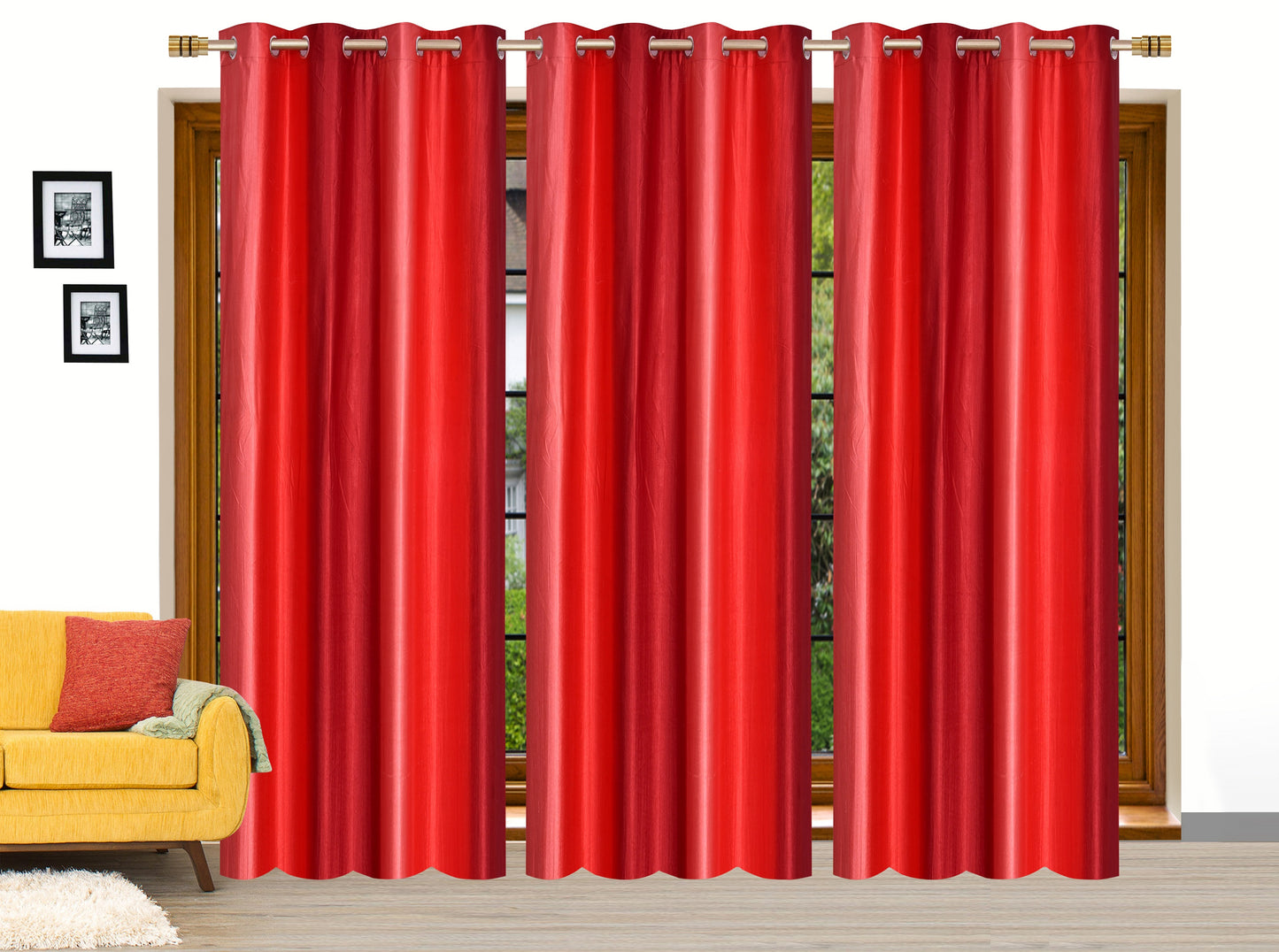 Shiny Maroon Crushed Plain Curtains