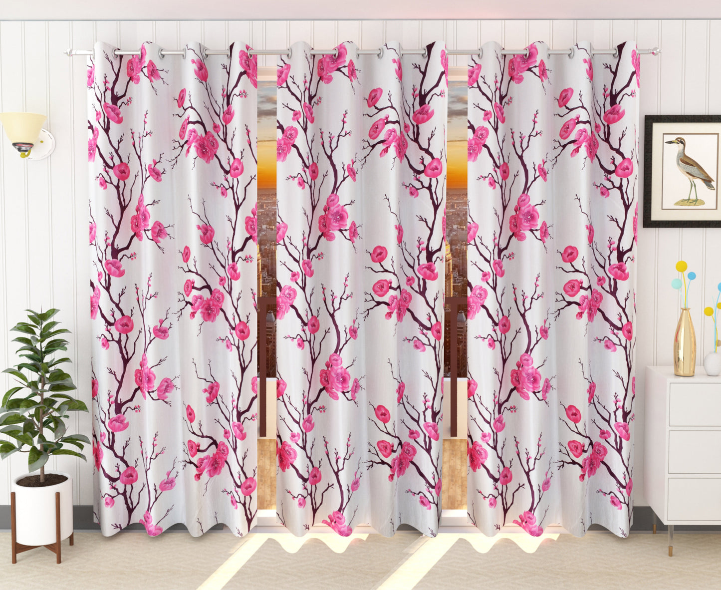 Pink Floral Print Curtains