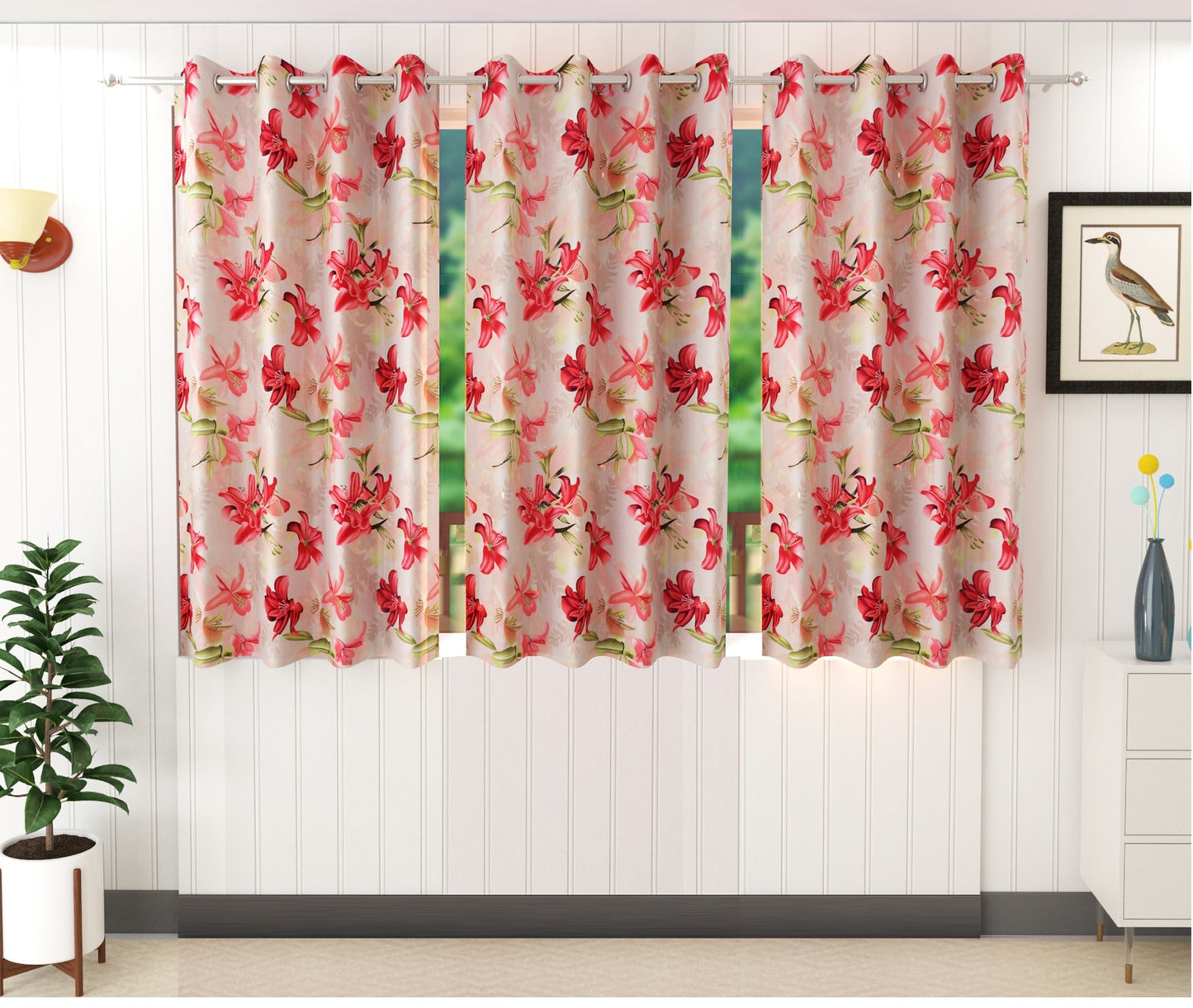 Vibrant Red Tree Pattern Curtains
