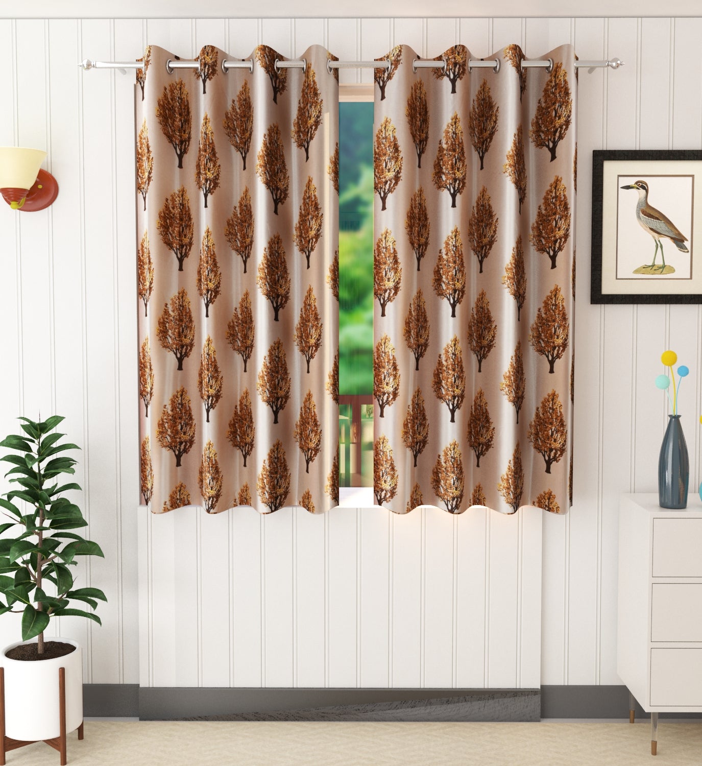 Classic Beige & Brown Tree Print Curtains