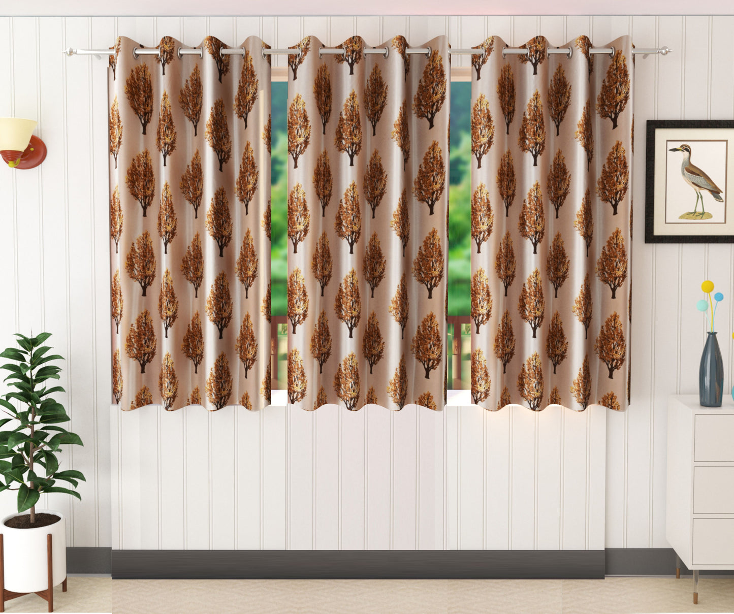 Classic Beige & Brown Tree Print Curtains