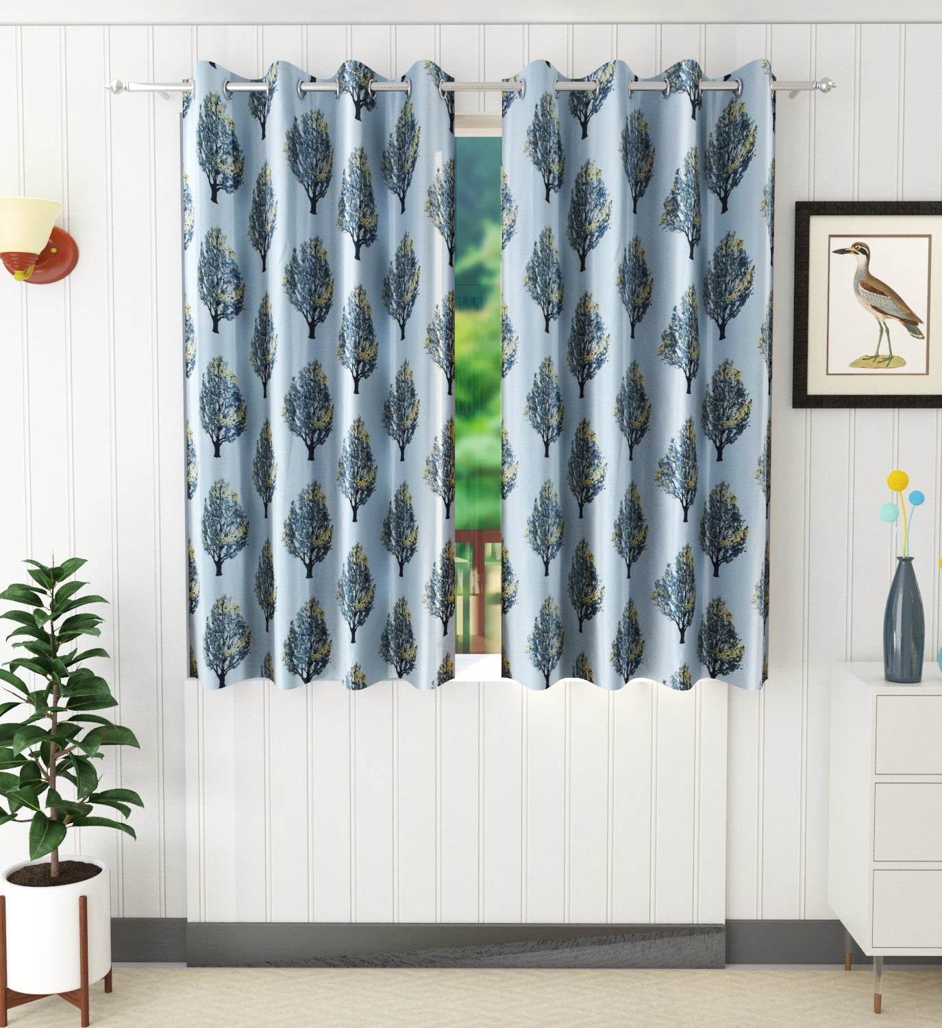 Minimalist Grey Tree Print Curtains