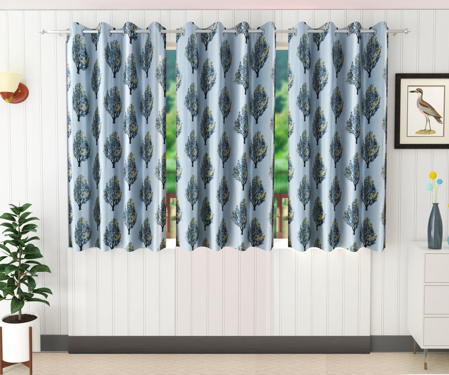 Minimalist Grey Tree Print Curtains