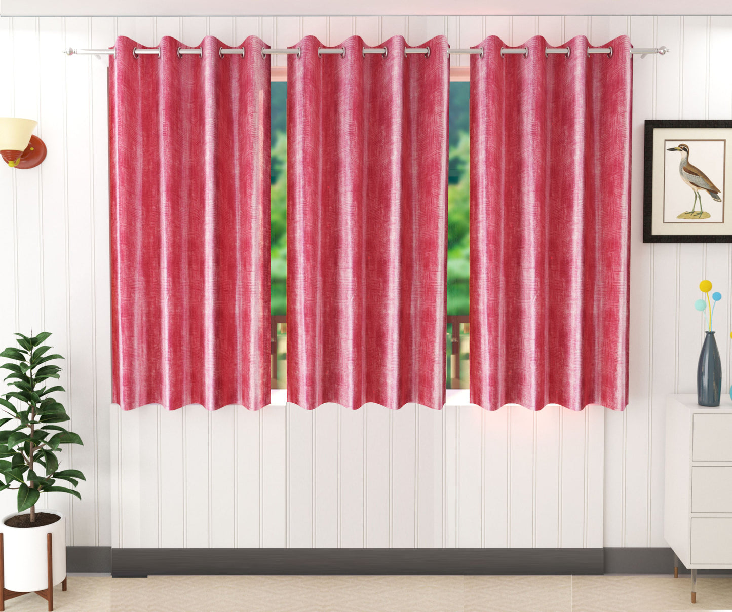 Vintage Red Textured Curtains