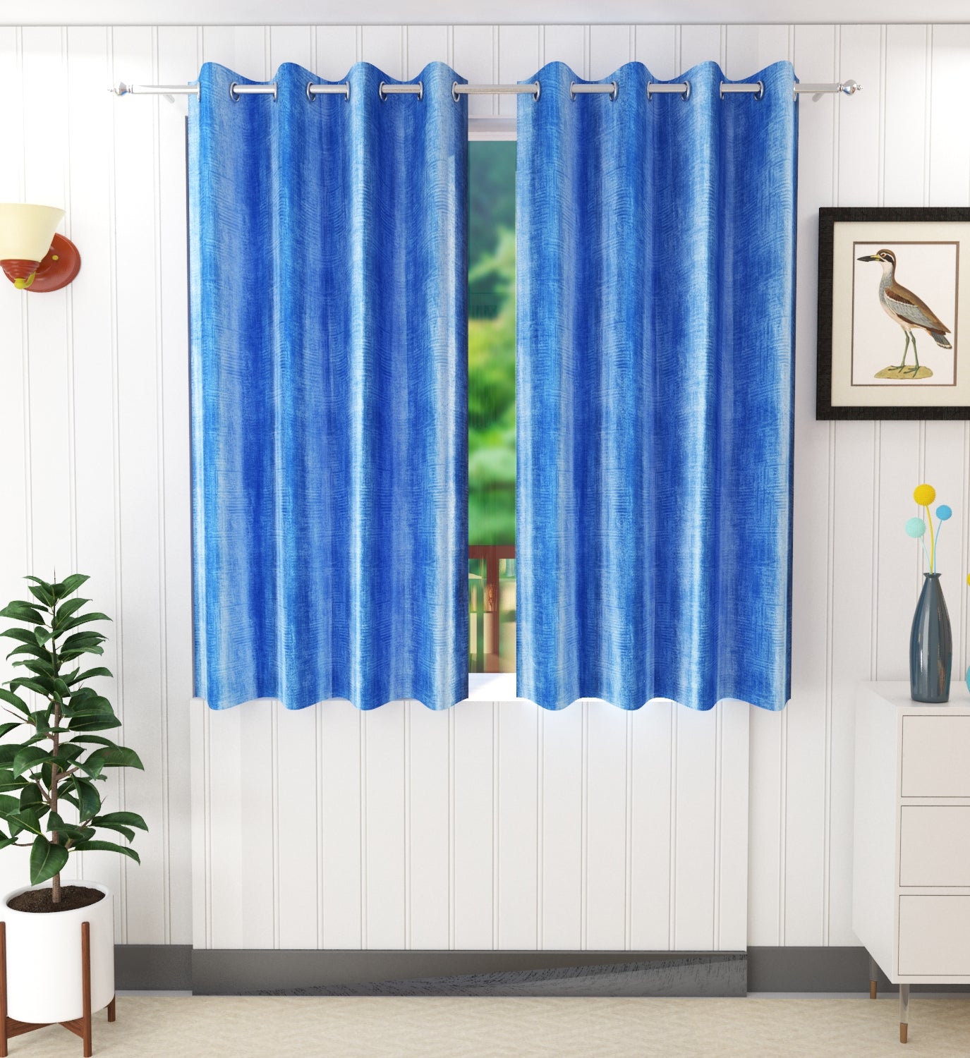 Blue Textured Modern Curtains