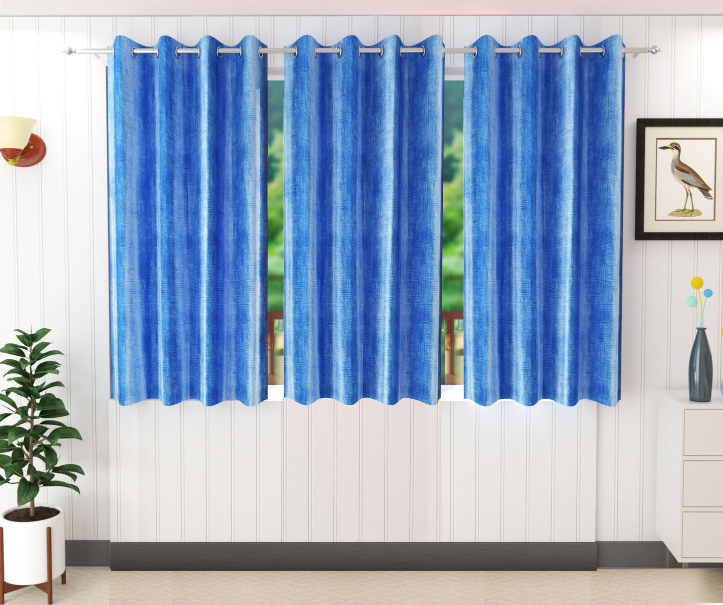Blue Textured Modern Curtains