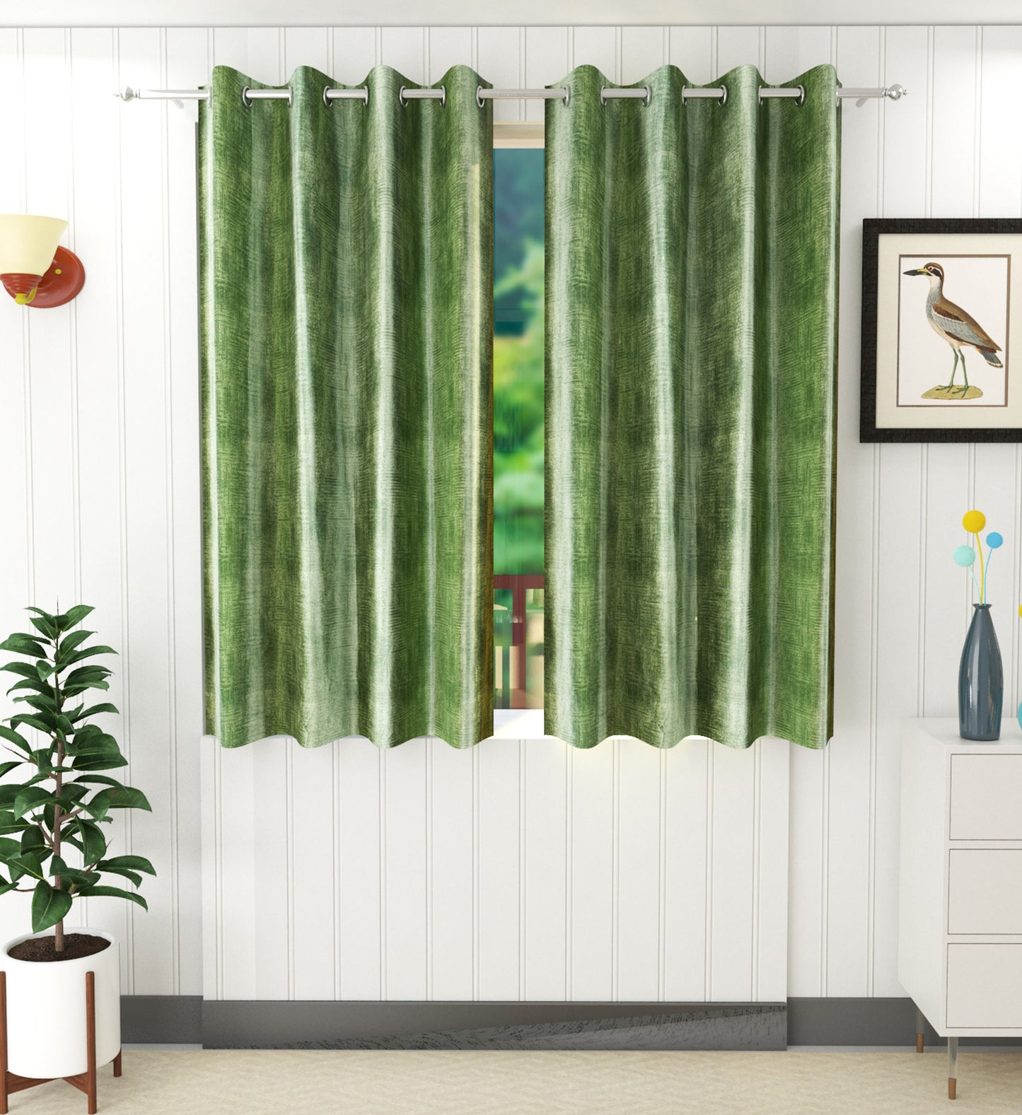 Elegant Green Textured Curtains