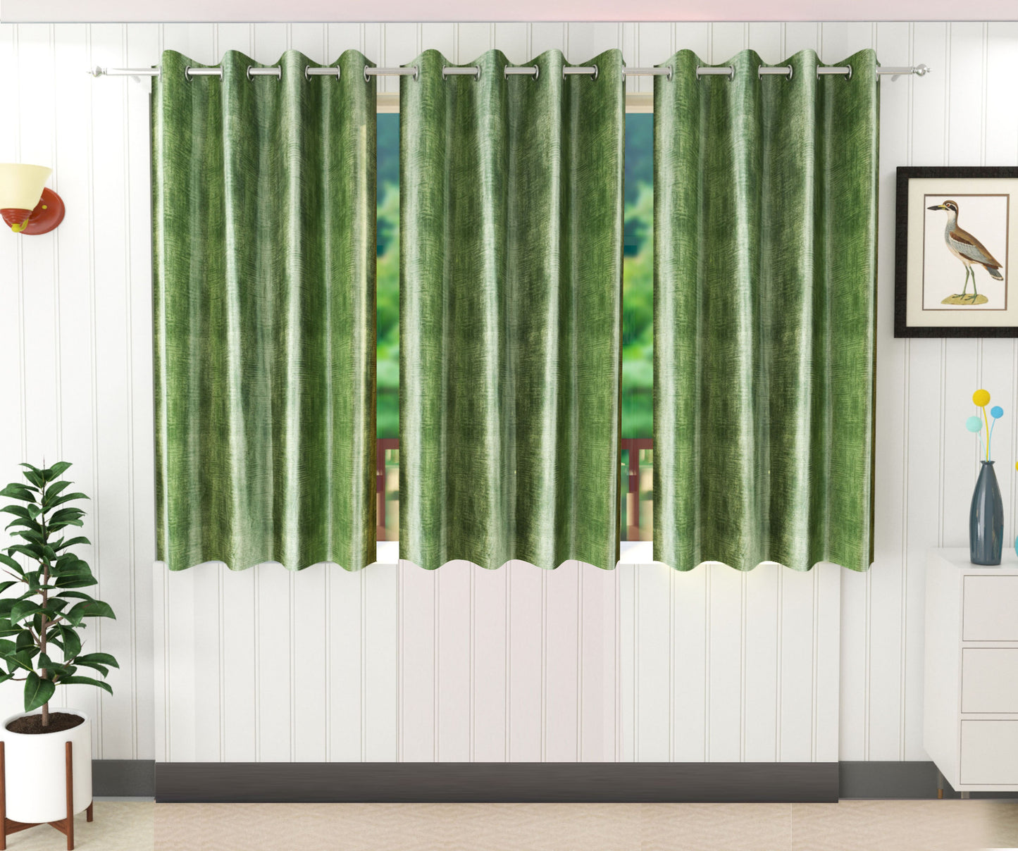 Elegant Green Textured Curtains