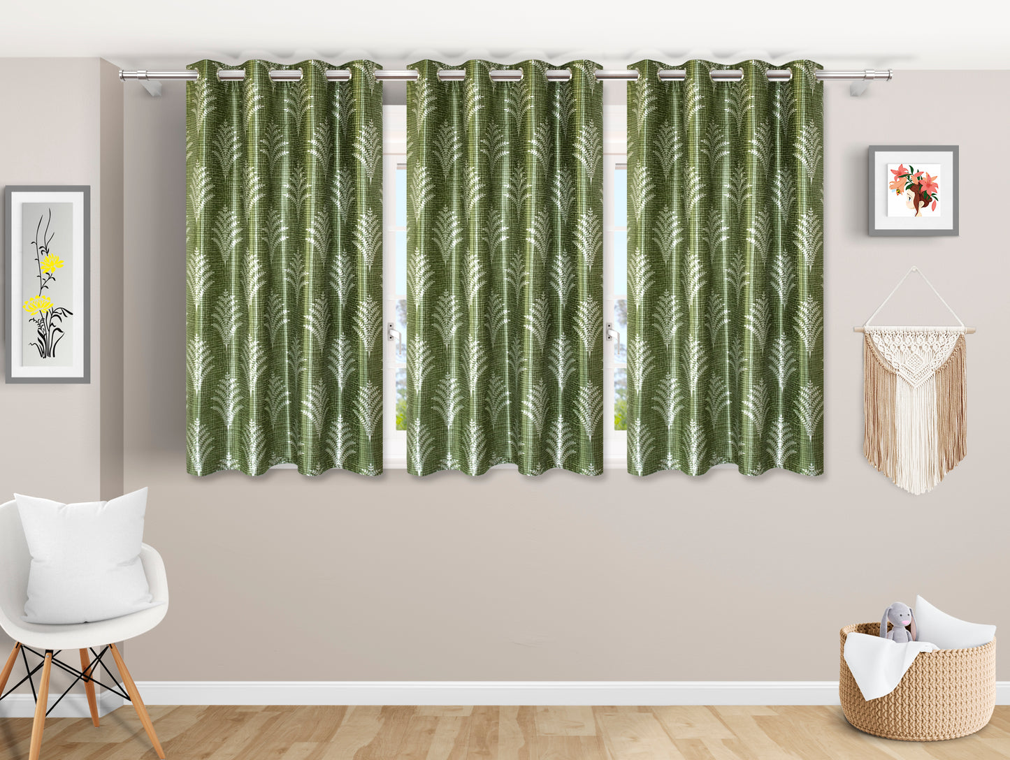 Classic Green Leaf-Patterned Curtains