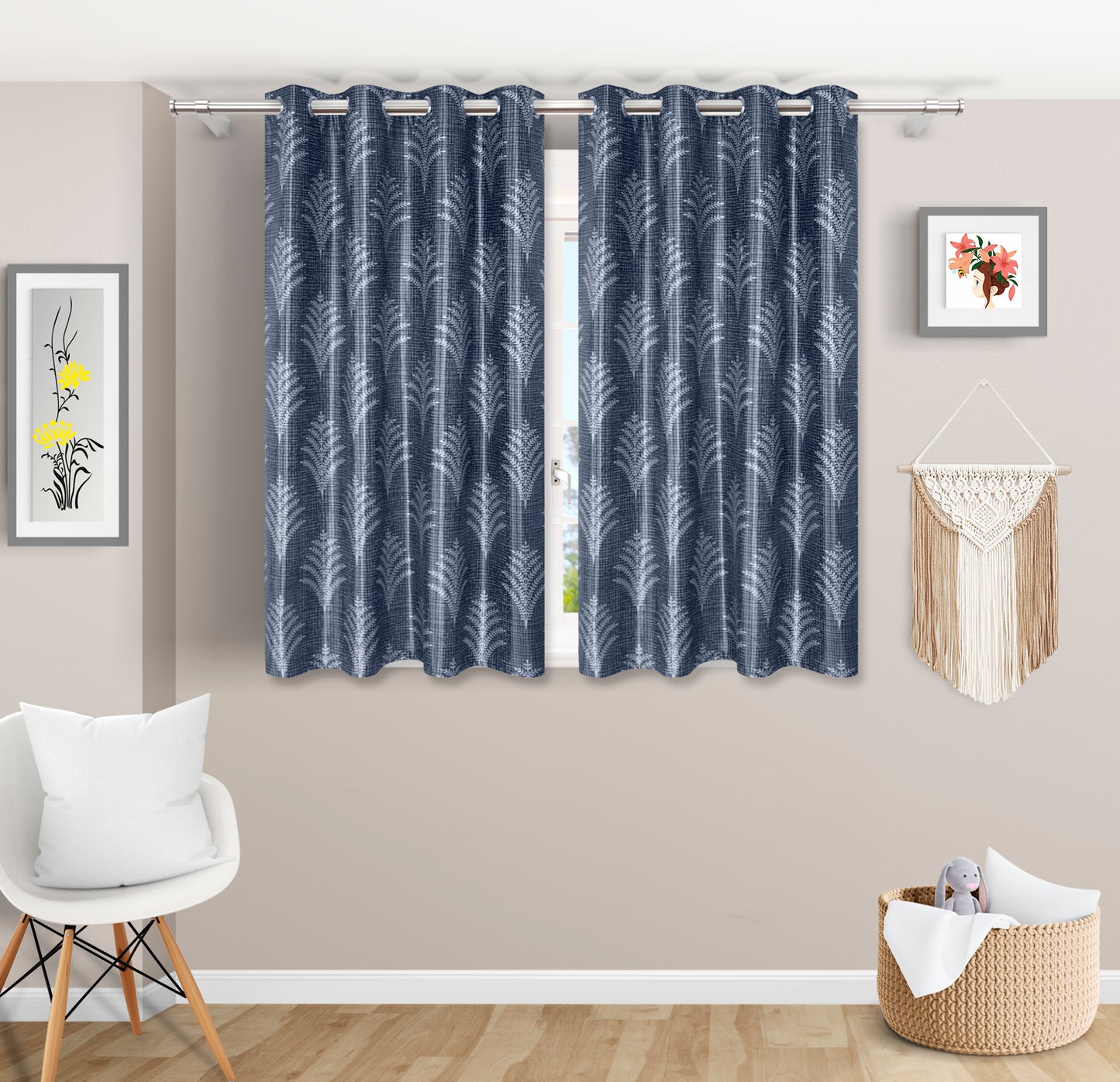 Modern Grey Leaf-Patterned Curtains