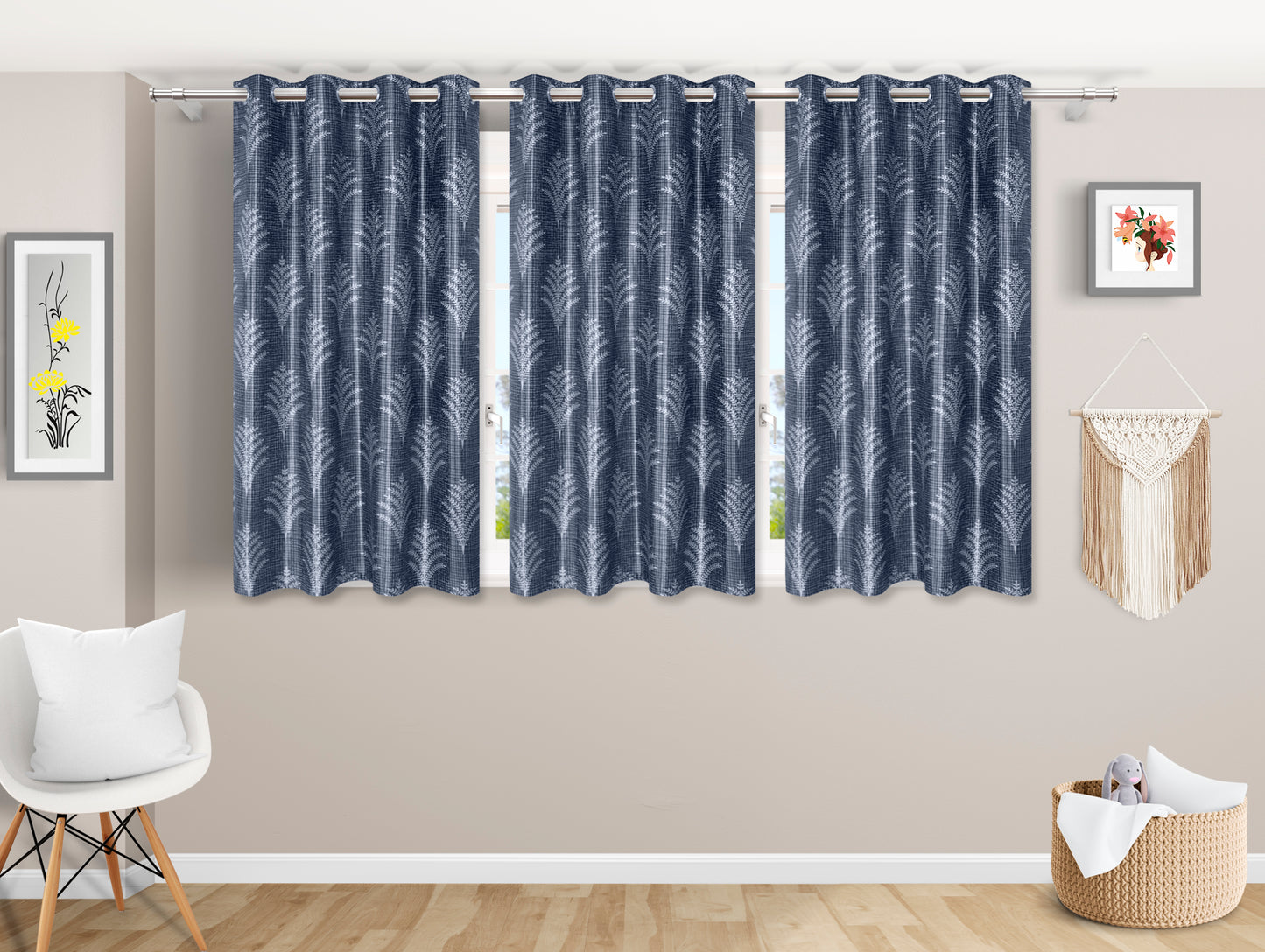 Modern Grey Leaf-Patterned Curtains