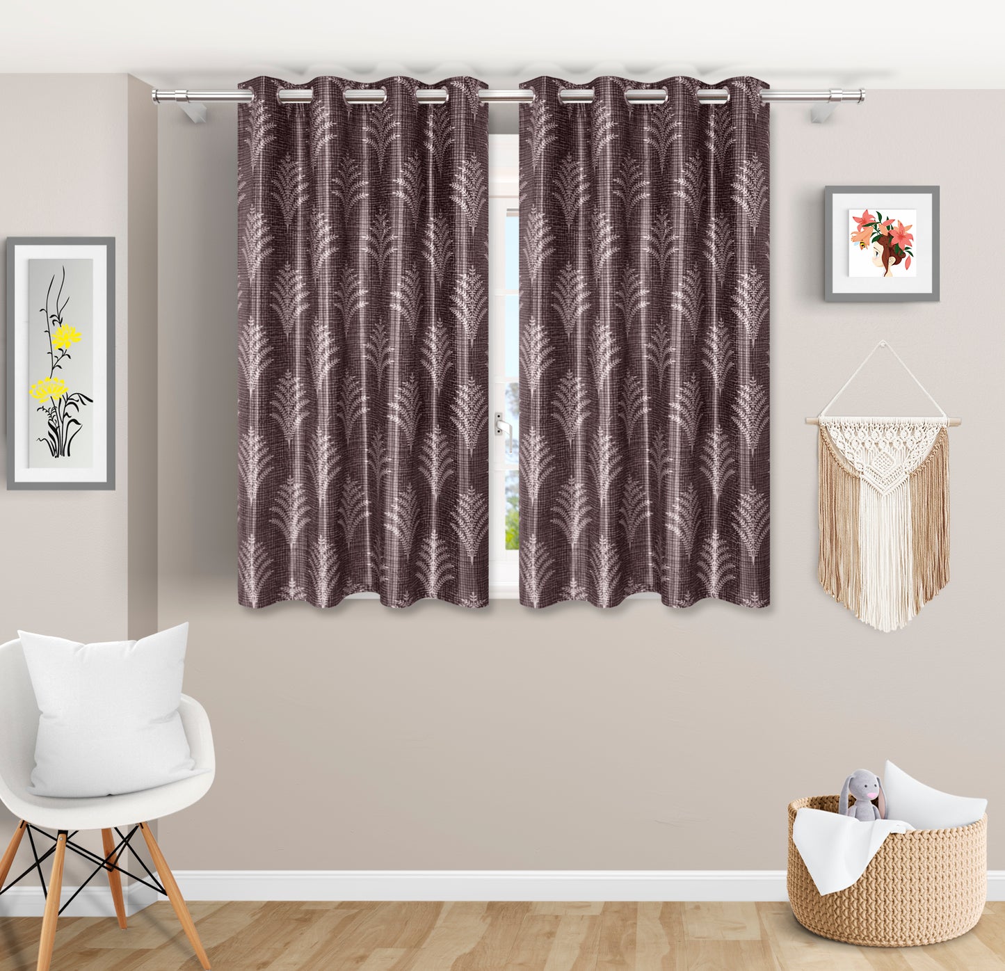 Elegant Brown Leaf-Patterned Curtains