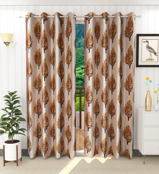 Classic Beige & Brown Tree Print Curtains