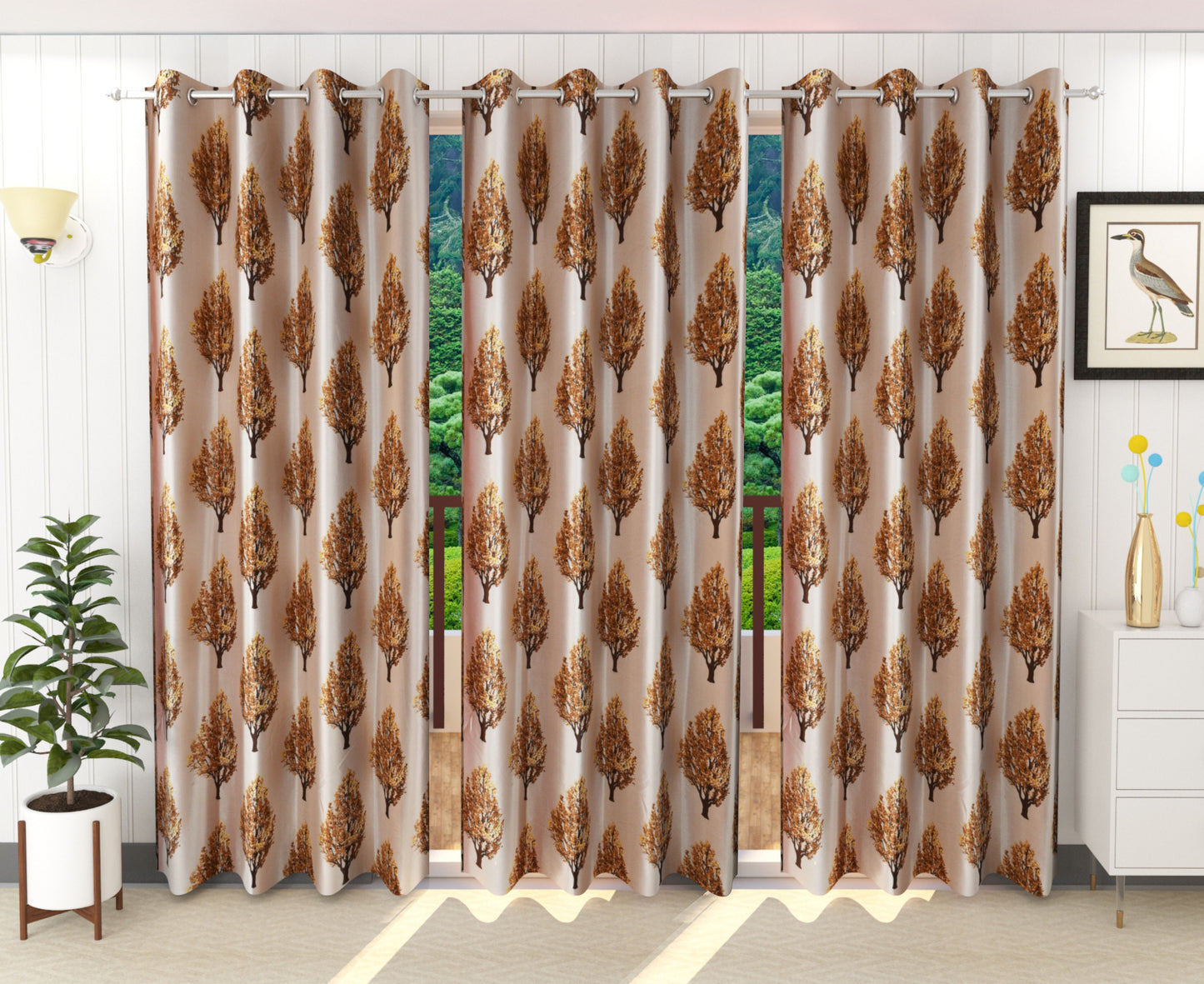 Classic Beige & Brown Tree Print Curtains