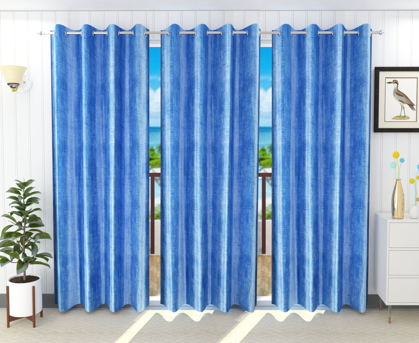 Blue Textured Modern Curtains