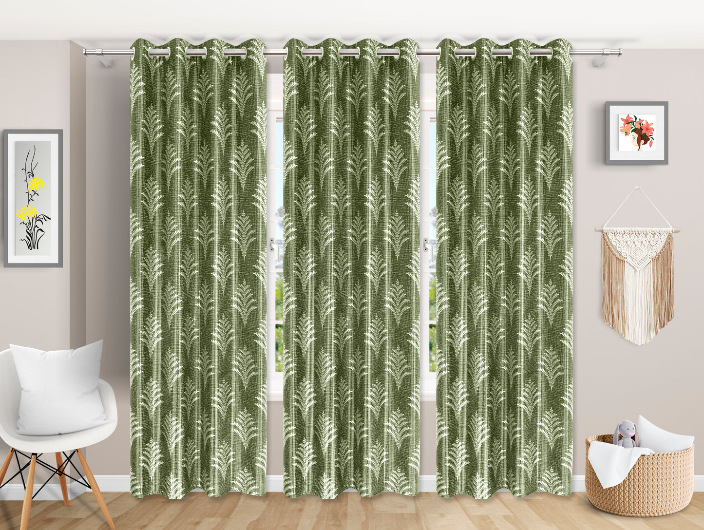 Classic Green Leaf-Patterned Curtains