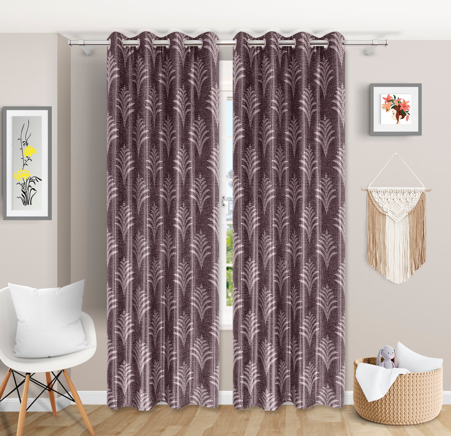 Elegant Brown Leaf-Patterned Curtains