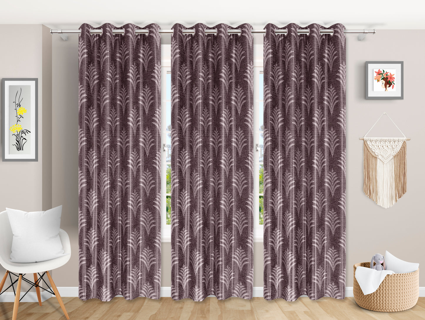 Elegant Brown Leaf-Patterned Curtains