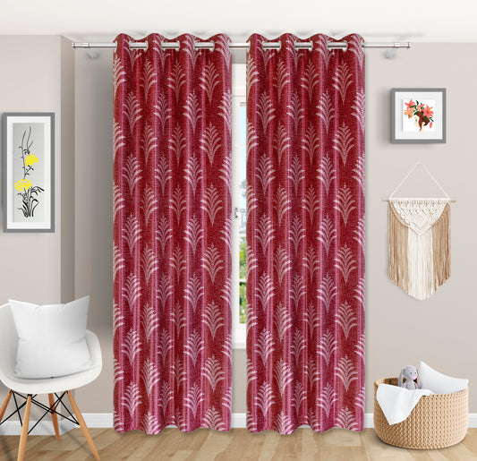 Luxury Maroon Leaf-Patterned Curtains
