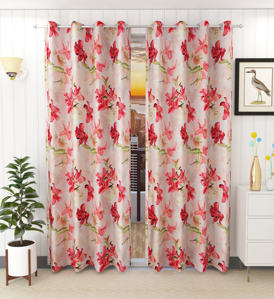 Vibrant Red Tree Pattern Curtains