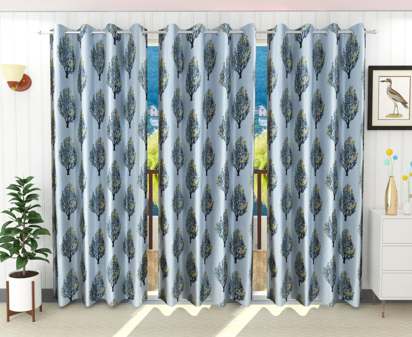 Minimalist Grey Tree Print Curtains