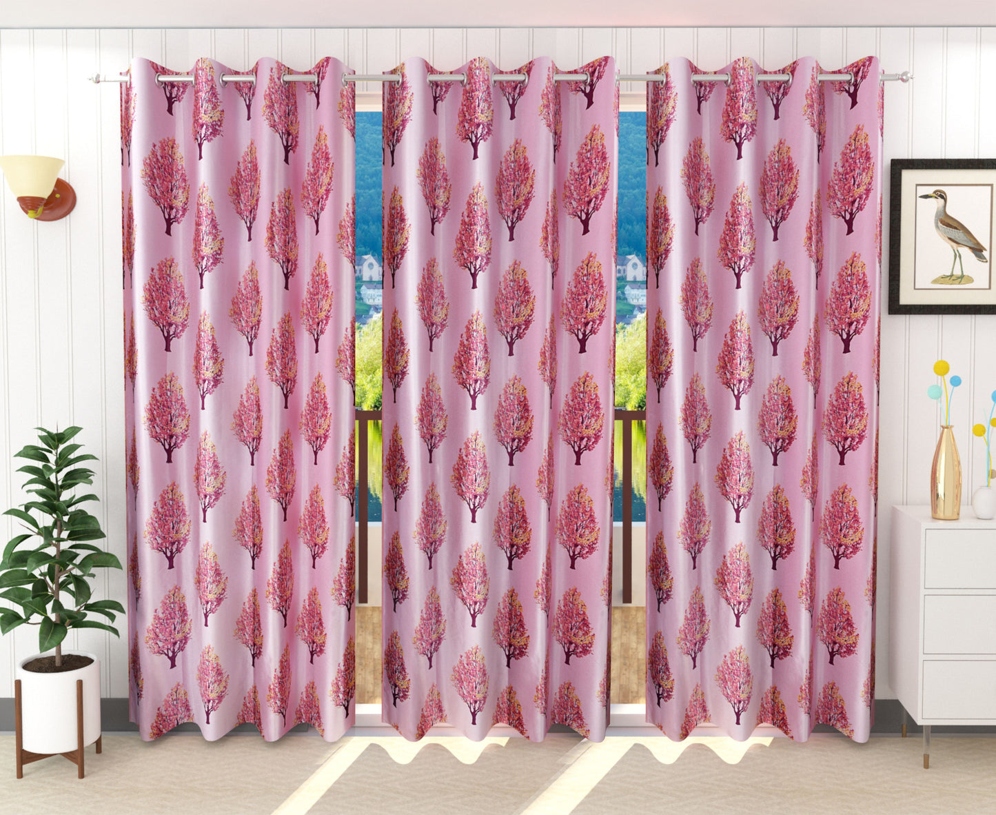 Warm Pink Tree Pattern Curtains
