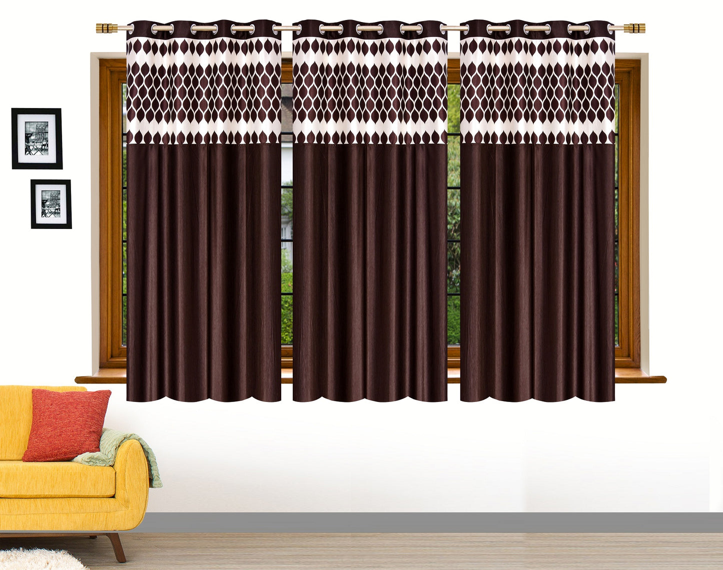 Brown Diya Patch Design Curtains