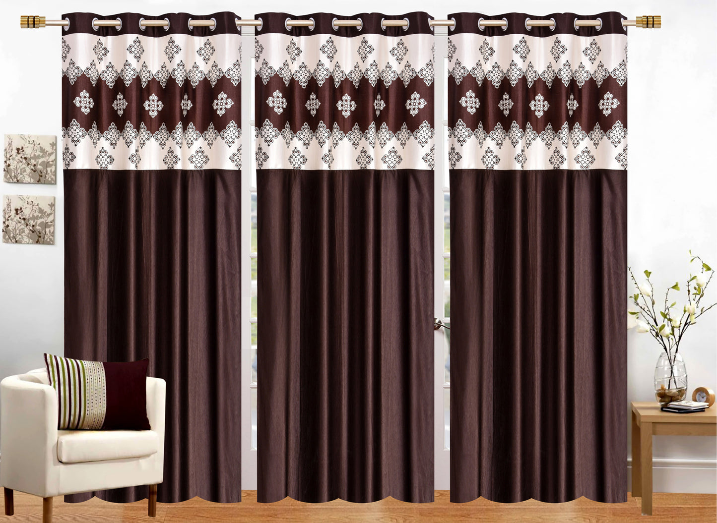 Brown Damask Patch Design Curtains