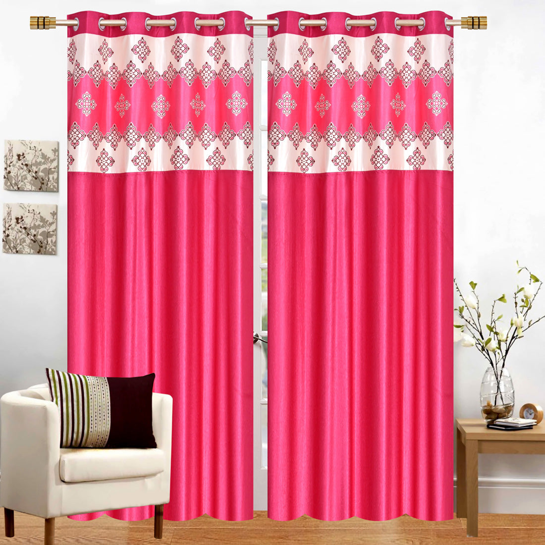 Pink Damask Patch Design Curtains