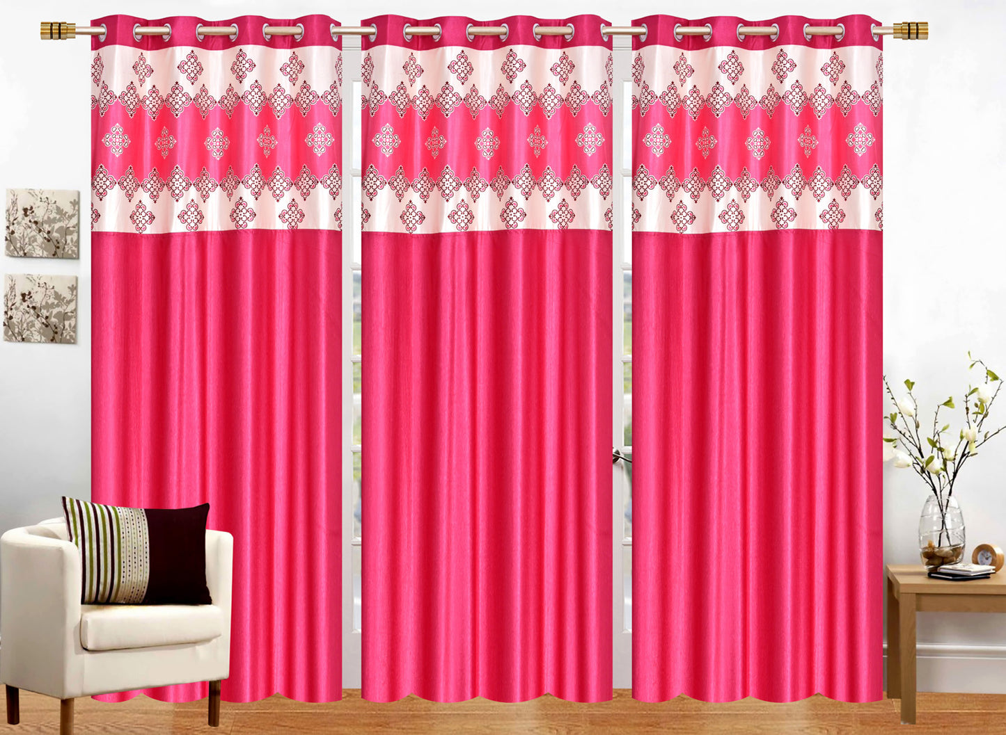 Pink Damask Patch Design Curtains