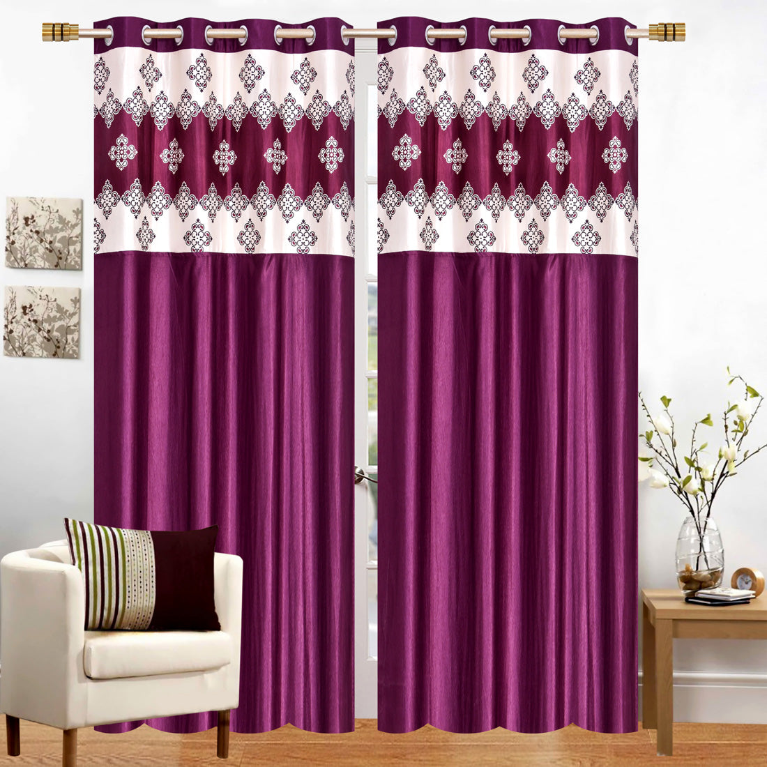 Wine Damask Patch Design Curtains
