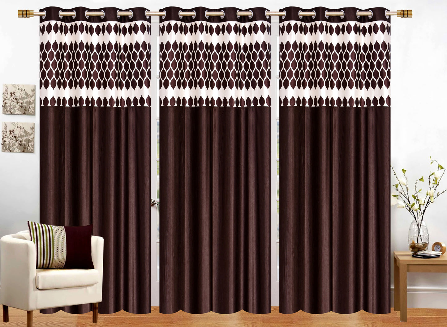 Brown Diya Patch Design Curtains