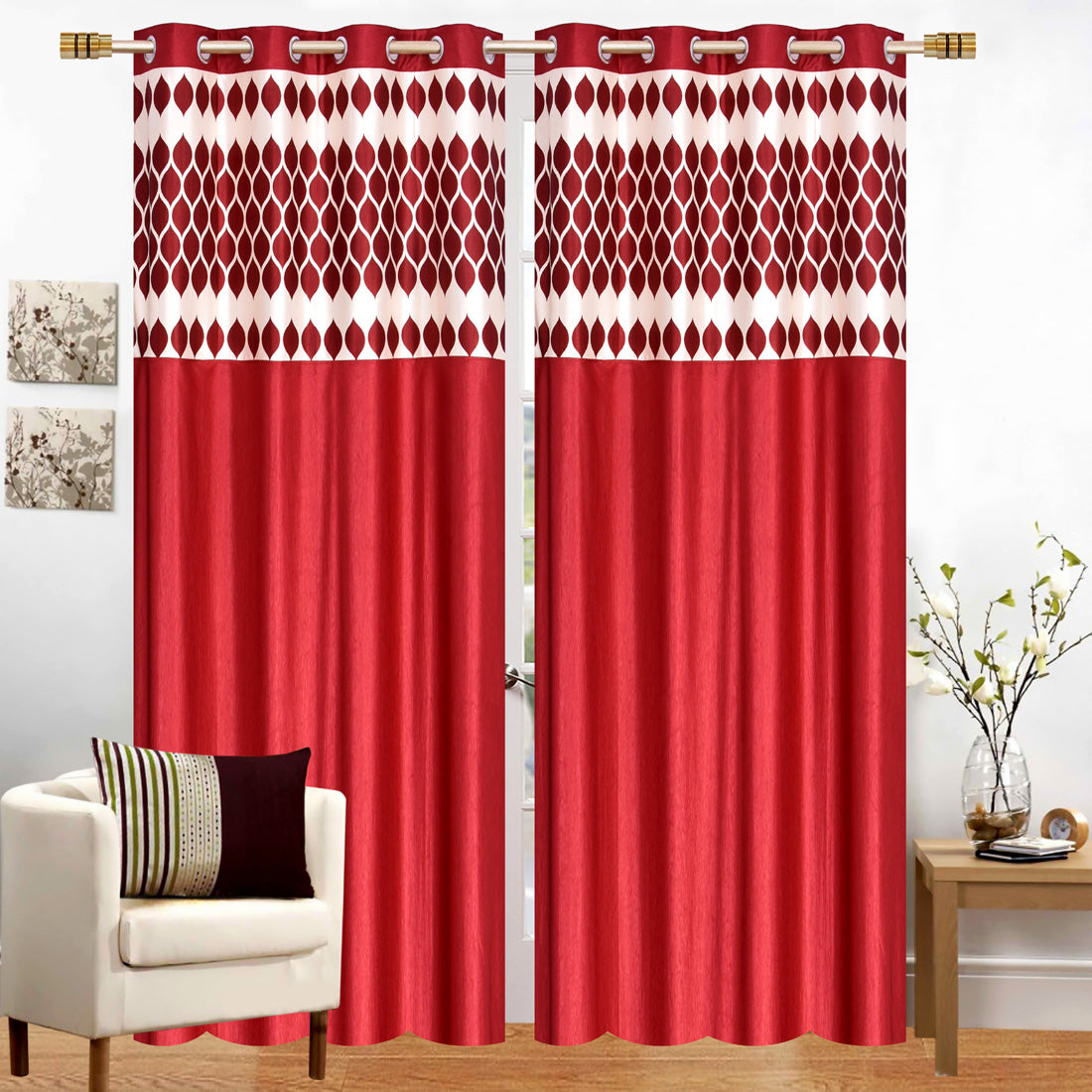 Maroon Diya Patch Design Curtains