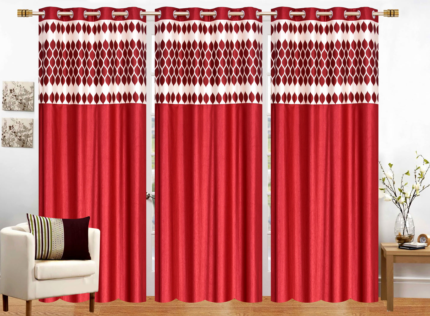 Maroon Diya Patch Design Curtains