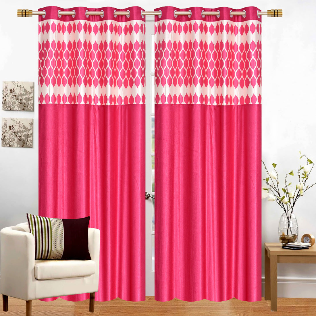 Pink Diya Patch Design Curtains