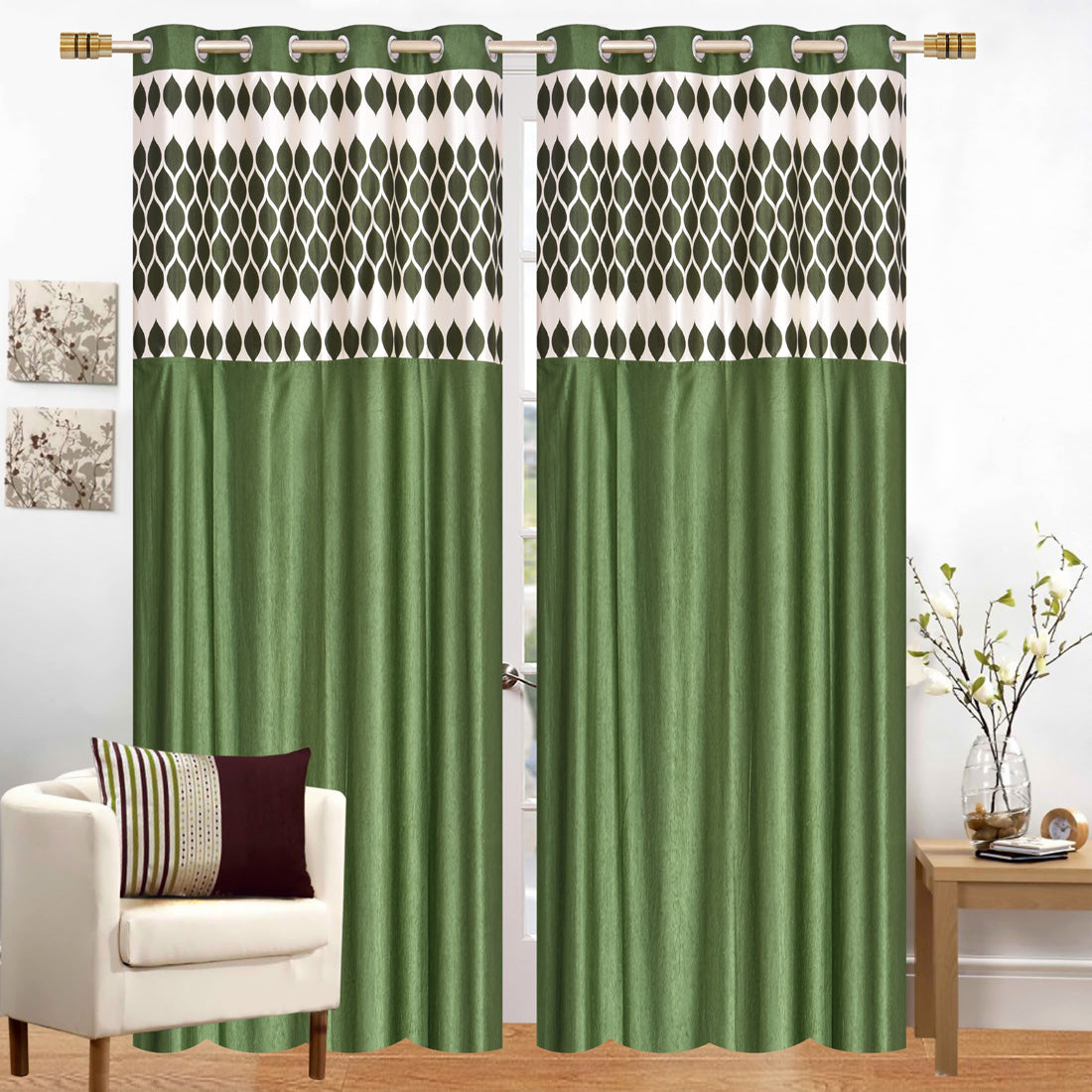 Green Diya Patch Design Curtains