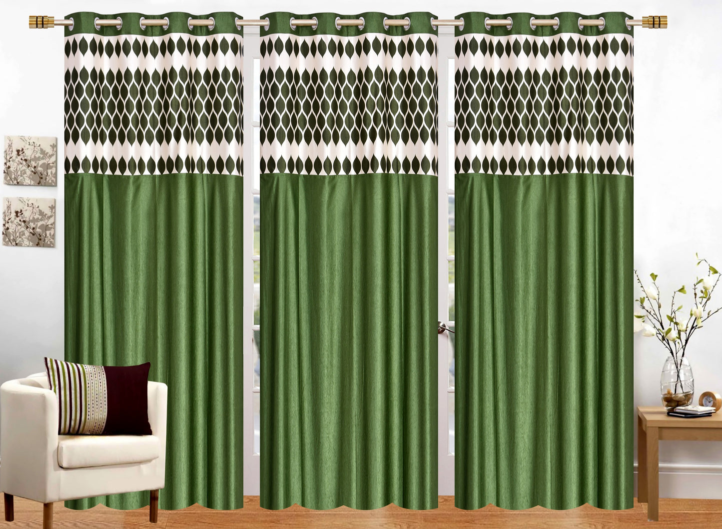 Green Diya Patch Design Curtains