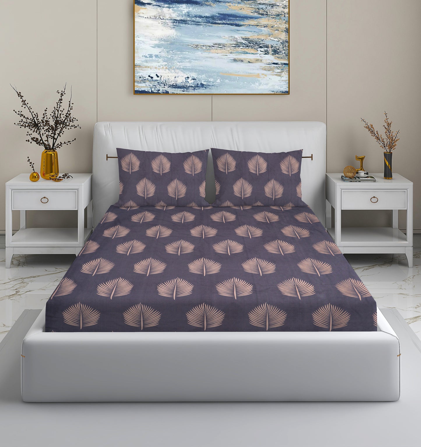 King Size Geometric Printed Grey Bedsheet