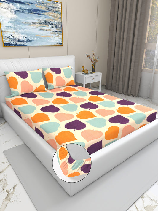 Multicolor Leaf Print King Size Bedsheet