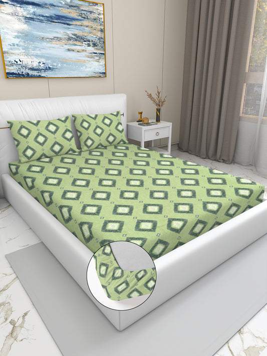 Green Diamond Print King Size Bedsheet