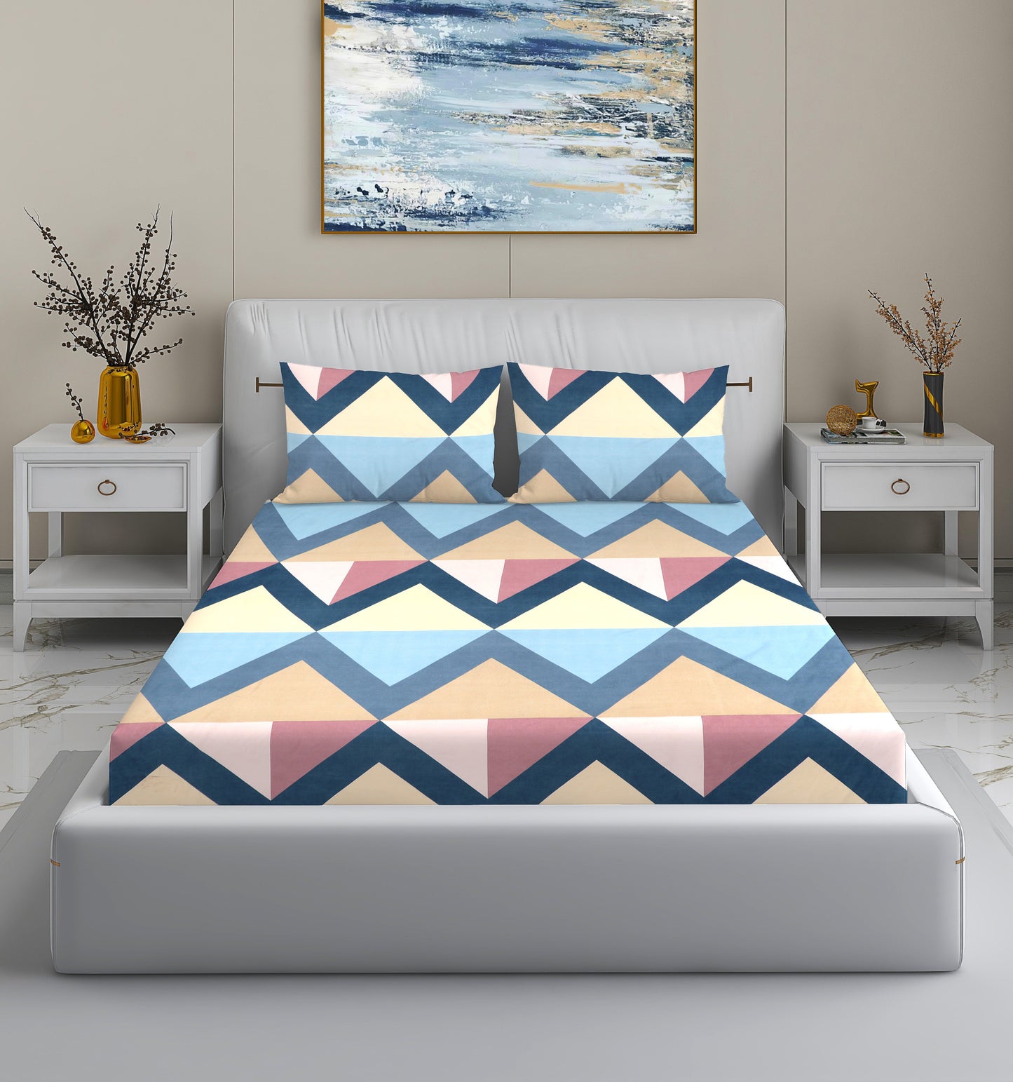 Colorful Triangle Print King Bedsheet
