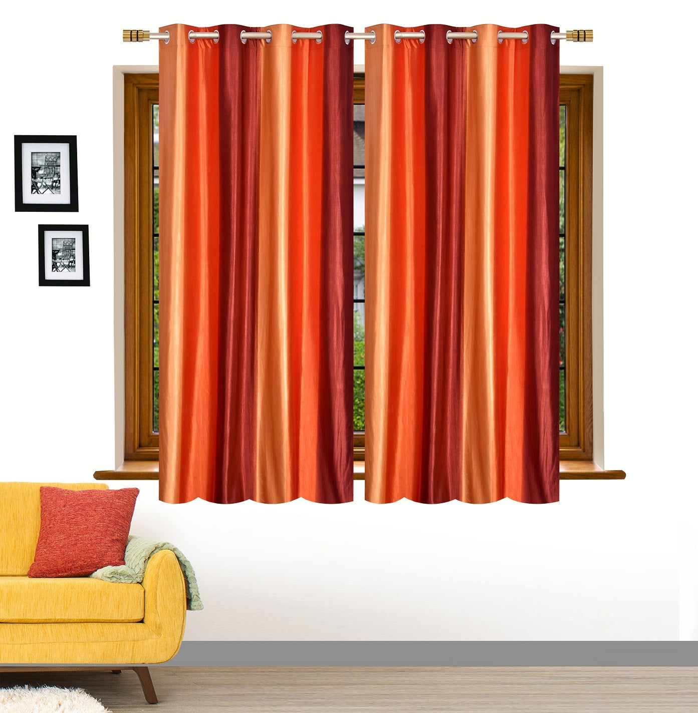 Bright Orange Crushed Plain Curtains