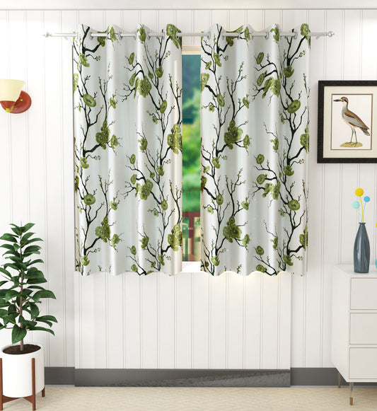 Green Floral Print Curtains